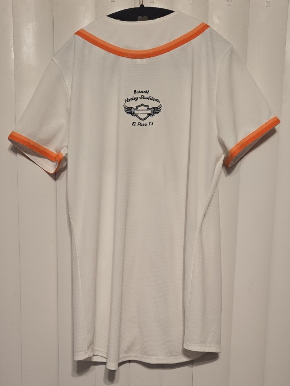 Harley-Davidson White and Orange Baseball-Style Jersey - Picture 5 of 6